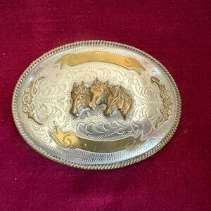 Men's Alpaca Mexican Vintage Silver and Gold Western Belt Buckle